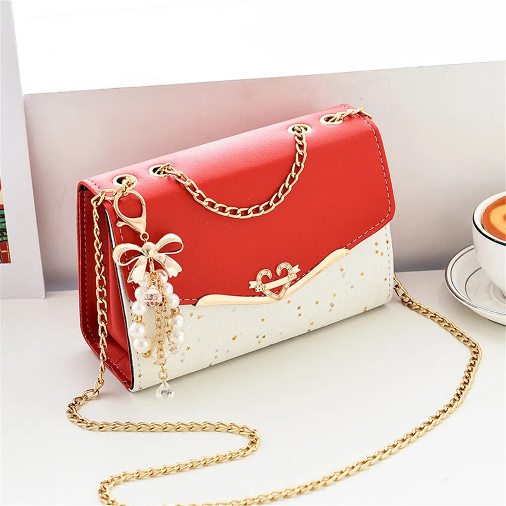 Sac Bandoulière Femme Chic à Paillettes et Pompon