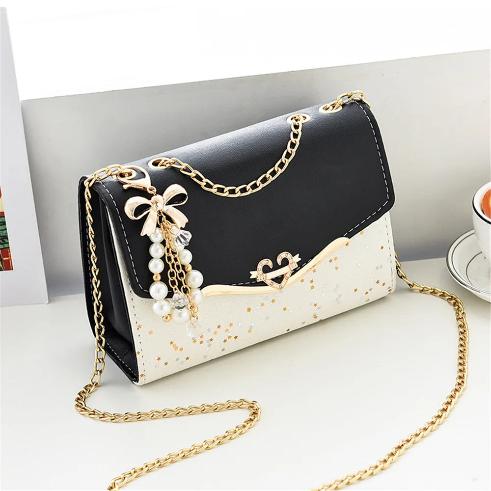 Sac Bandoulière Femme Chic à Paillettes et Pompon