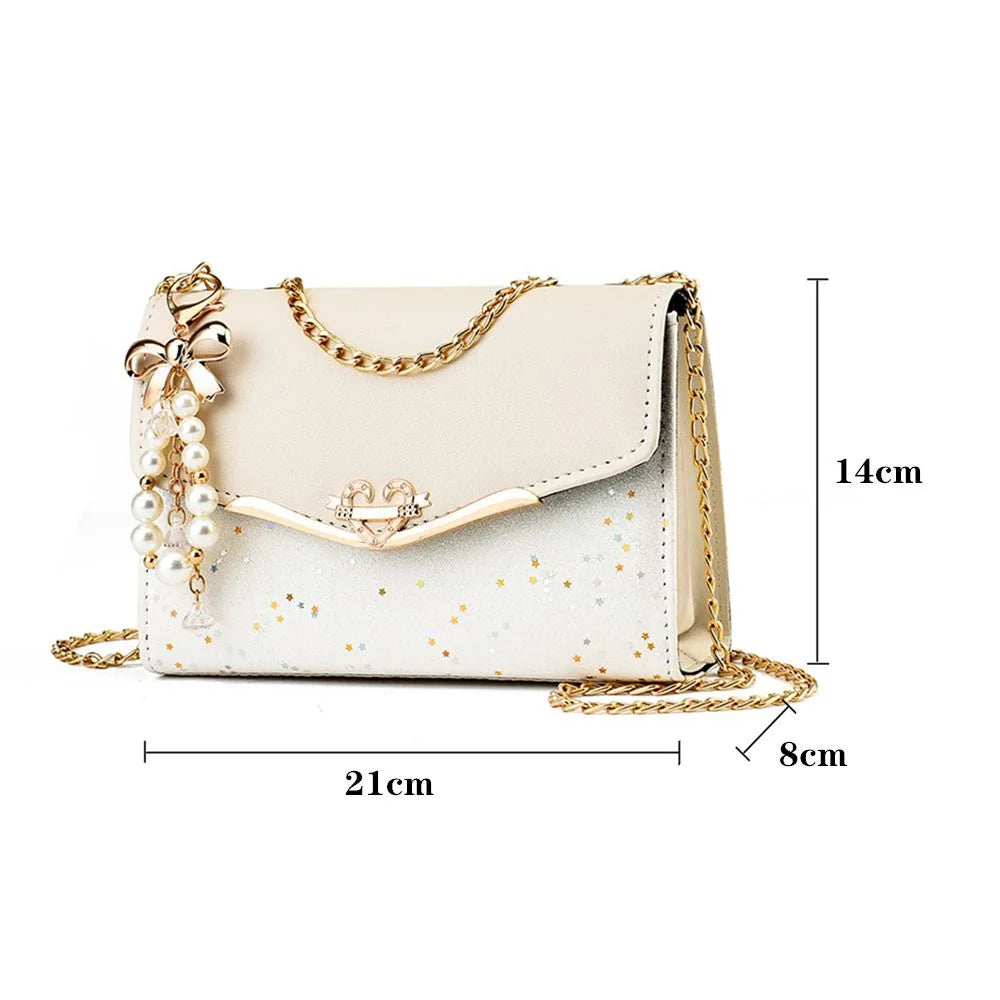 Sac Bandoulière Femme Chic à Paillettes et Pompon