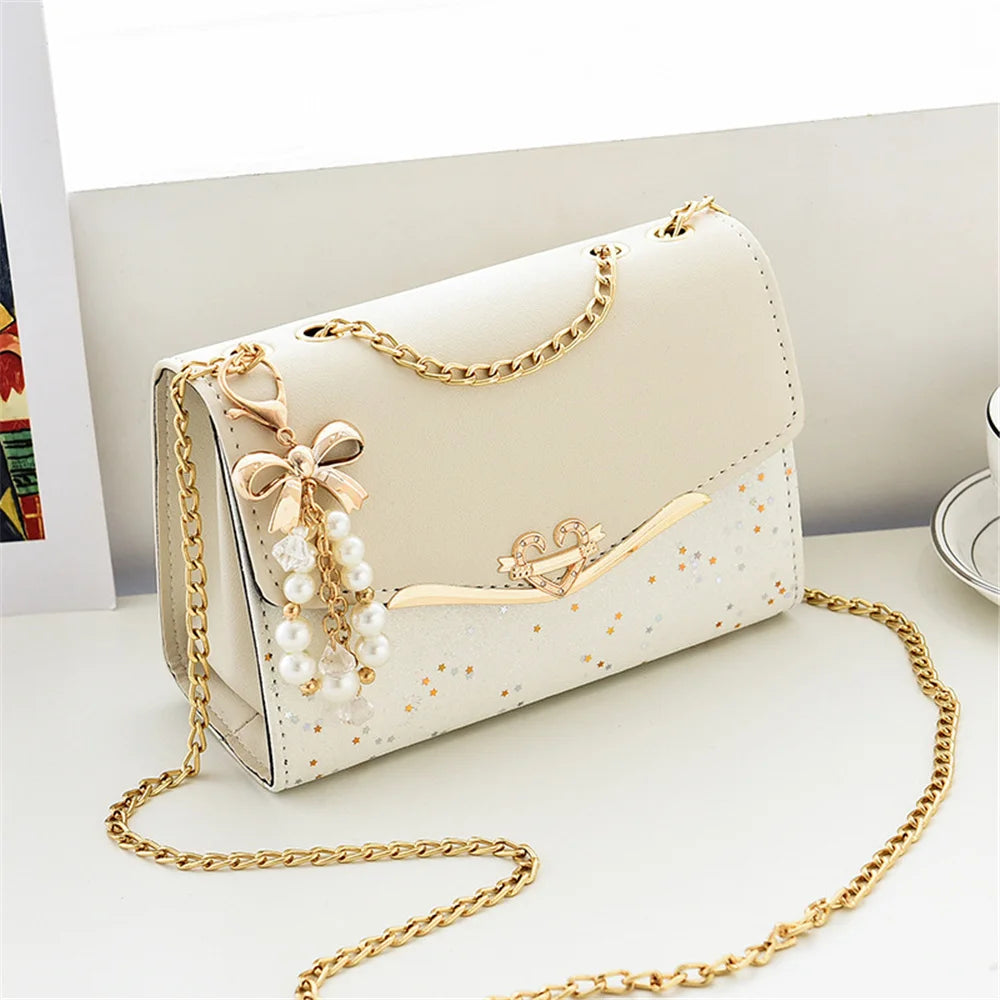 Sac Bandoulière Femme Chic à Paillettes et Pompon